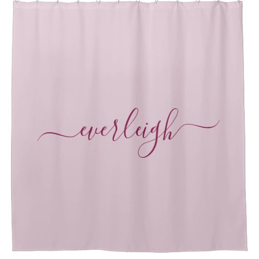 Modern Elegant Raspberry Script Naam Blush Roze Douchegordijn (Voorkant)