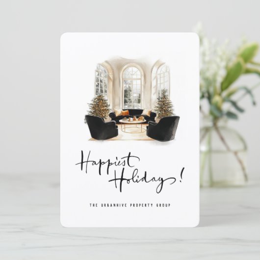 Modern Elegant Real Estate Corporate Christmas  Feestdagenkaart (Staand voorkant)
