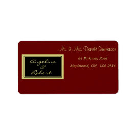 Modern Elegant Red and Gold Script Weduwlabel Etiket