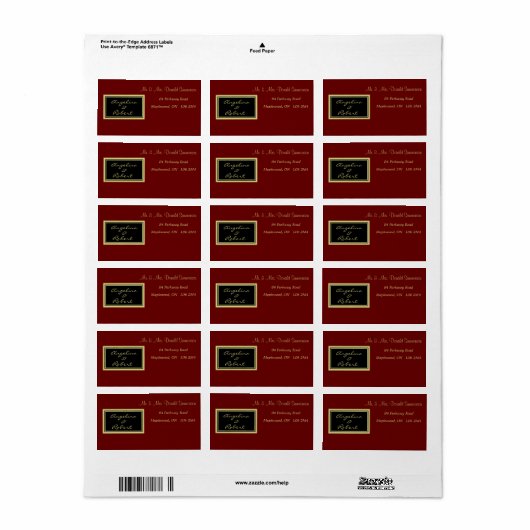 Modern Elegant Red and Gold Script Weduwlabel Etiket (Full Sheet)