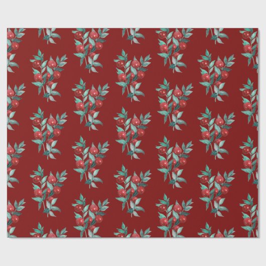 Modern Elegant Red Berries op donkerrood Cadeaupapier (Vlak)