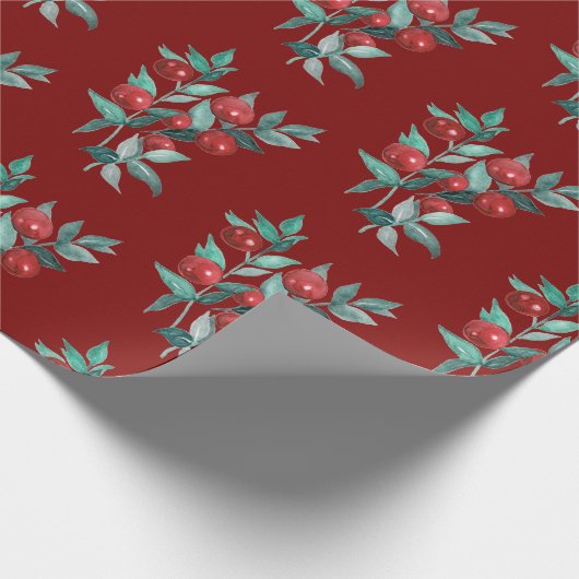 Modern Elegant Red Berries op donkerrood Cadeaupapier (Hoek)