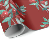 Modern Elegant Red Berries op donkerrood Cadeaupapier (Rol Hoek)