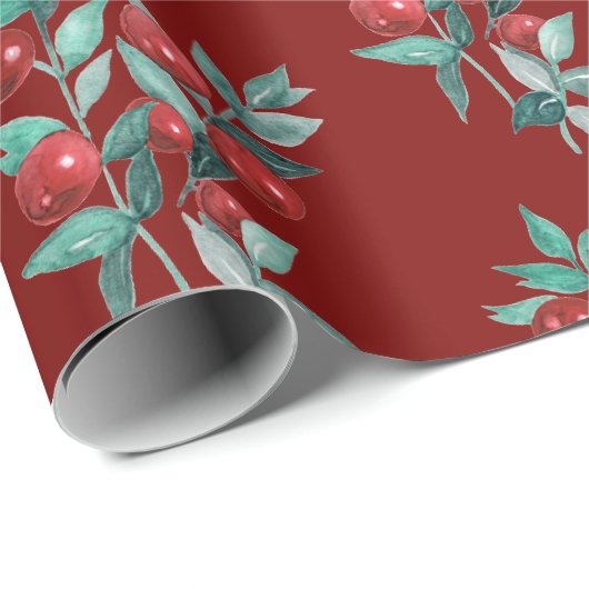 Modern Elegant Red Berries op donkerrood Cadeaupapier (Rol Hoek)