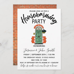Modern Elegant Red Brick Housewarming Party Kaart