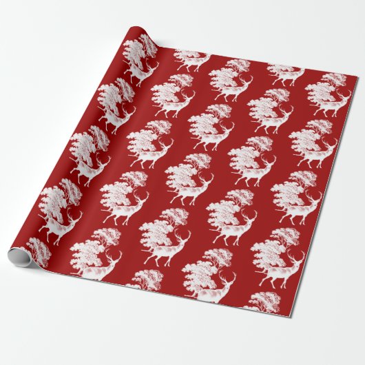 Modern Elegant Red Deer Land Toile Cadeaupapier (Uitgerold)