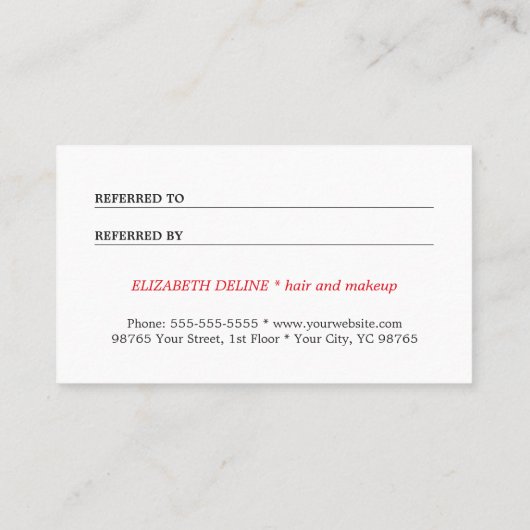 Modern Elegant Red Faux Silver Referral Kaart (Achterkant)