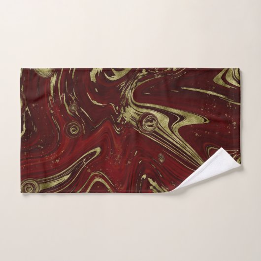 Modern Elegant Red & Gold Marble Swirl Bad Handdoek (Handdoek)
