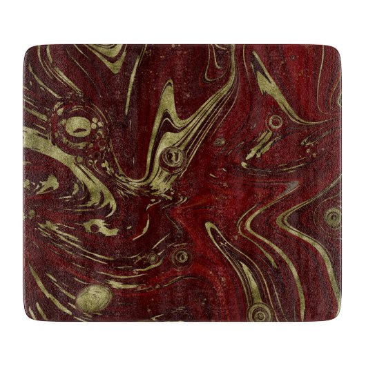 Modern Elegant Red & Gold Marble Swirl Snijplank (Voorkant)