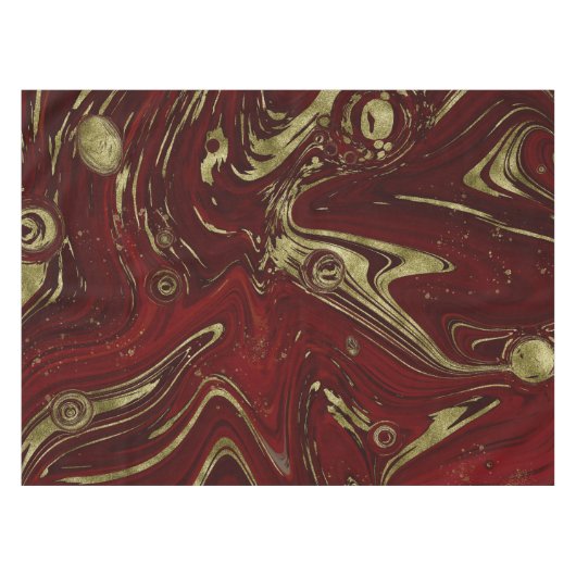Modern Elegant Red & Gold Marble Swirl Tafelkleed (Voorkant (Horizontaal))