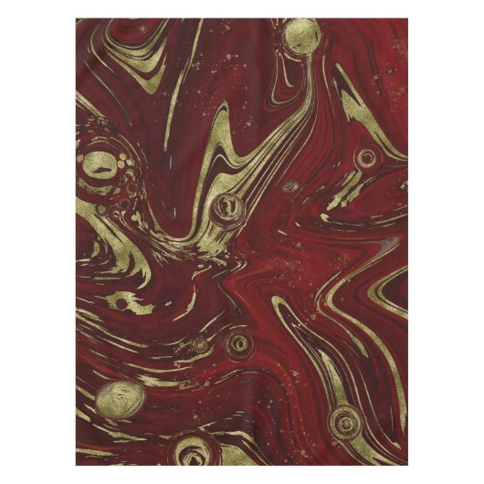 Modern Elegant Red & Gold Marble Swirl Tafelkleed (Voorkant)