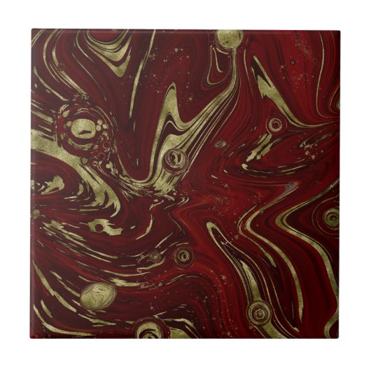 Modern Elegant Red & Gold Marble Swirl  Tegeltje (Voorkant)