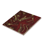 Modern Elegant Red & Gold Marble Swirl  Tegeltje (Zijkant)