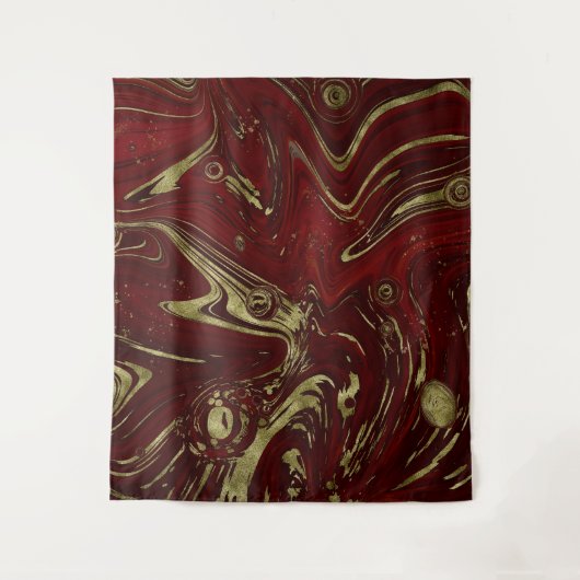 Modern Elegant Red & Gold Marble Swirl Wandkleed (Voorkant)