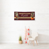 Modern Elegant Red Gold Photo Collage Afstuderen Spandoek (Insitu)