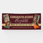 Modern Elegant Red Gold Photo Collage Afstuderen Spandoek (Horizontaal)