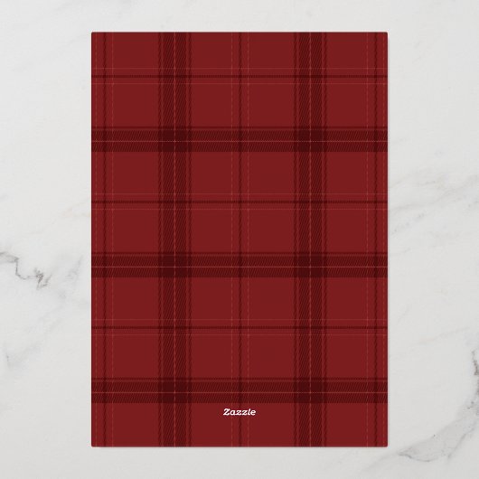 Modern Elegant Red Gold Tartan Past Kerstmis Folie Feestdagenkaart (Achterkant)