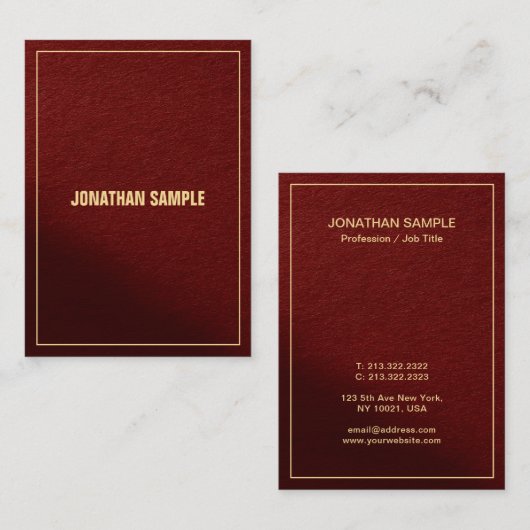 Modern Elegant Red & Gold Template Mighty Vertical Visitekaartje (Voorkant / Achterkant)