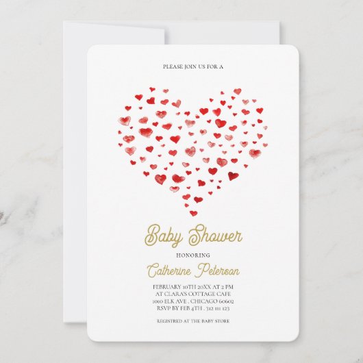 Modern Elegant Red Hearts Baby shower Kaart (Voorkant)