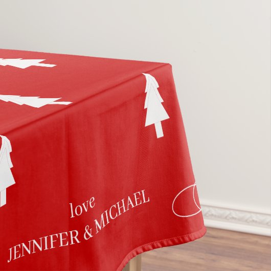 Modern elegant red pine tree Joy Christmas Tafelkleed (Voorbeeld)