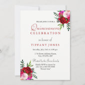 Modern Elegant Red Rose Quinceanera Kaart (Voorkant)