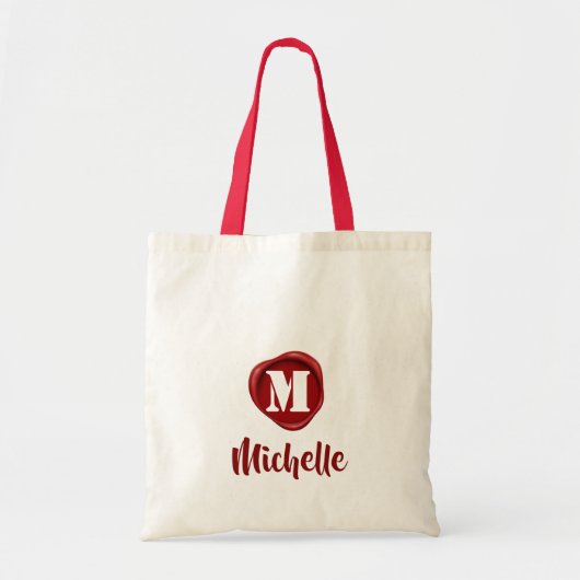 Modern Elegant Red Wax Seal Monogram Name Script Tote Bag (Voorkant)