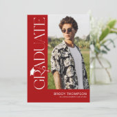 Modern Elegant Red & White 3 Photo Graduation Kaart (Staand voorkant)