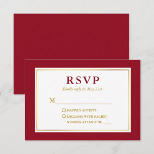 Modern Elegant Red White Gold RSVP Kaartje