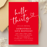 Modern Elegant Red White Hello 30th Birthday Party Kaart<br><div class="desc">Celebrate your big 3-0 with our Modern Elegant Red and White Hello 30th Birthday Party Invitation! Featuring a striking combination of bold red and crisp white, this stylish invitation exudes sophistication and energy. Sleek typography and contemporary design elements make it the perfect way to announce your milestone celebration. Personalize it...</div>