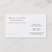 Modern Elegant Red White Minimalist Plain Visitekaartje (Voorkant)