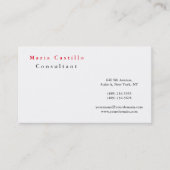 Modern Elegant Red White Minimalist Plain Visitekaartje (Voorkant)