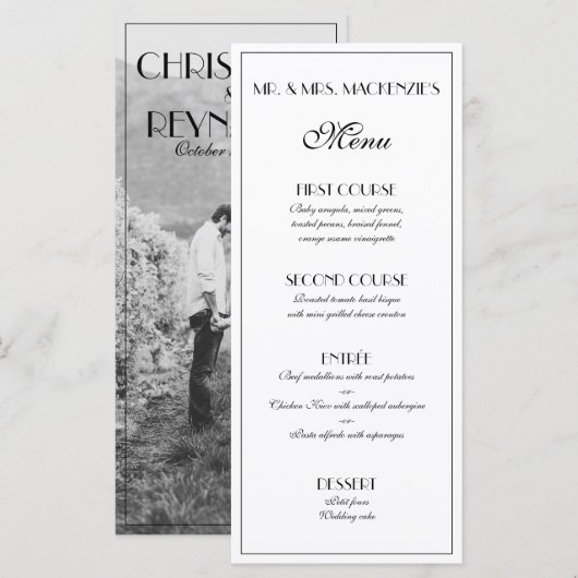 Modern Elegant Roaring 20s Wedding Foto Menu (Voorkant / Achterkant)