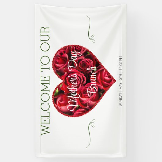 Modern Elegant Rode Moederdag Brunch Welkom Spandoek (Verticaal)