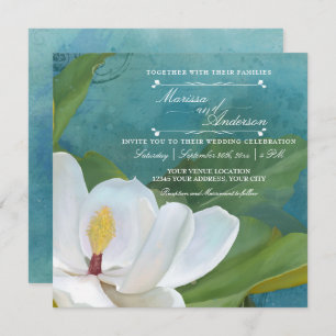 Modern Elegant Romantic Magnolia Floral Typografie Kaart