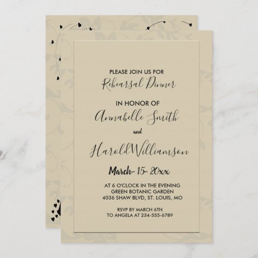 Modern Elegant Romantisch repetitie diner Kaart (Voorkant / Achterkant)