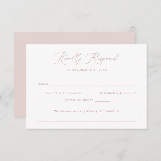 Modern Elegant Romantisch Script Wedding Blush RSV Kaart (Voorkant / Achterkant)