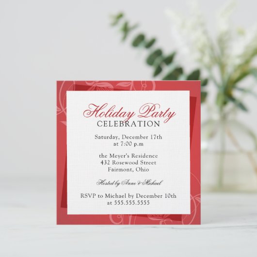 Modern Elegant rood bloemen vakantie feest Kaart (Staand voorkant)