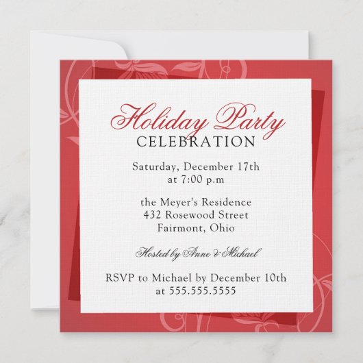 Modern Elegant rood bloemen vakantie feest Kaart (Voorkant)