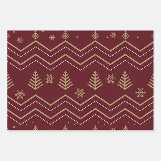 Modern Elegant rood en goud kerstboom patroon Inpakpapier Vel (Voorkant 2)