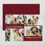 Modern Elegant Rood Goud 4 Foto Kerstmis Feestdagenkaart (Voorkant / Achterkant)