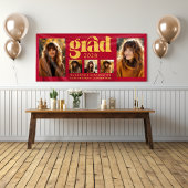Modern Elegant Rood Goud Afstuderen Fotocollage Spandoek