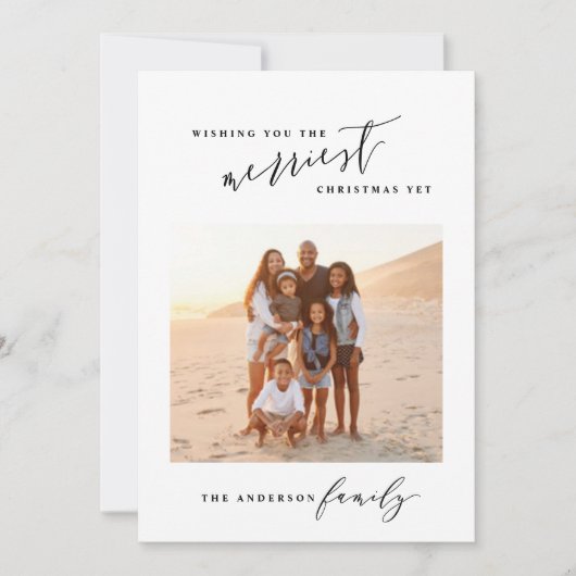 Modern elegant rood script 1 foto Kerstmis Feestdagenkaart (Voorkant)