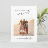 Modern elegant rood script 1 foto Kerstmis Feestdagenkaart (Staand voorkant)