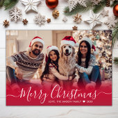 Modern Elegant Rood Script 2 Foto Kerstvakantie Feestdagenkaart