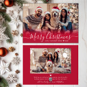 Modern Elegant Rood Script 2 Foto Kerstvakantie Feestdagenkaart