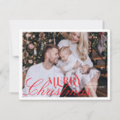 Modern Elegant rood script Kerstmis Familie Foto Feestdagenkaart (Voorkant)