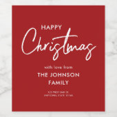 Modern Elegant Rood Wit Gelukkig Kerstmis Familie Wijn Etiket (Enkel label)
