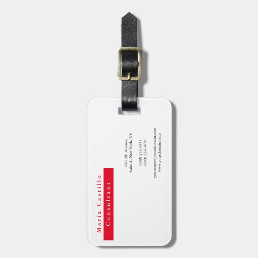 Modern Elegant Rood Wit Minimalist Bagagelabel (Voorkant verticaal)