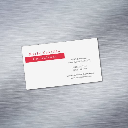 Modern Elegant Rood Wit Minimalist Magnetisch Visitekaartje (Voorbeeld)