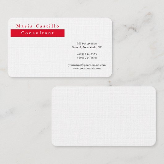Modern Elegant Rood Wit Minimalist Visitekaartje (Voorkant / Achterkant)